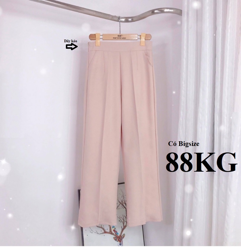 Dây Kéo Sườn, Quần Ống Rộng Nữ Lưng Cao, Có Siêu Bigsize 90KG, Vải Tuyết Mưa Dày đẹp