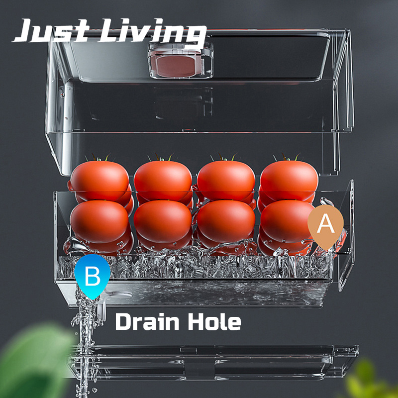 JustLiving Hộp Sắp Xếp Tủ Lạnh Ngăn Kéo Có Thể Xếp Chồng Hộp Đựng Thực Phẩm Trong Tủ Lạnh Thú Cưng Hộp Đựng Tủ Đông Giữ Tươi Tủ Lạnh Hộp Đựng Thực Phẩm Nhà Bếp