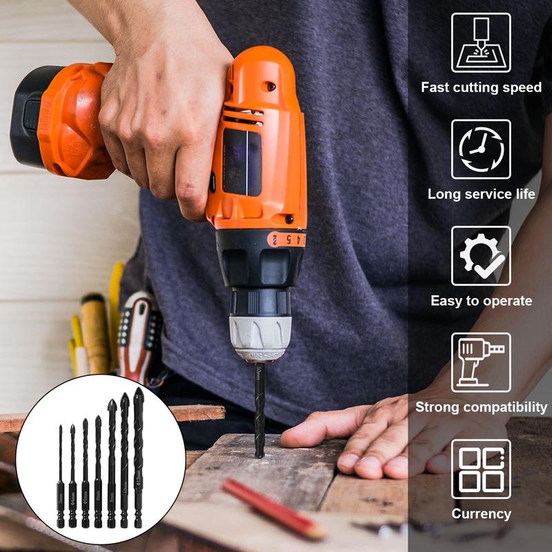 Phổ nề mũi khoan Set 7pcs bê tông mũi khoan Set thép nề mũi khoan Set Đầu chữ thập 4-Edge khoan gạch mũi khoan cho dùi bằng gốm bê tông mũi khoan Set