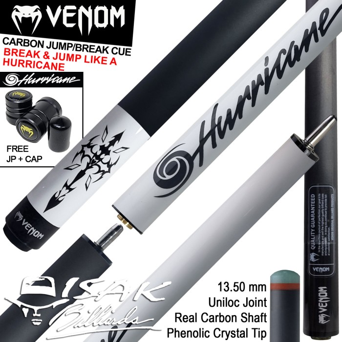 VENOM CARBON JB CUE HURRICANE WHITE - 13.5MM JUMP BREAK STICK