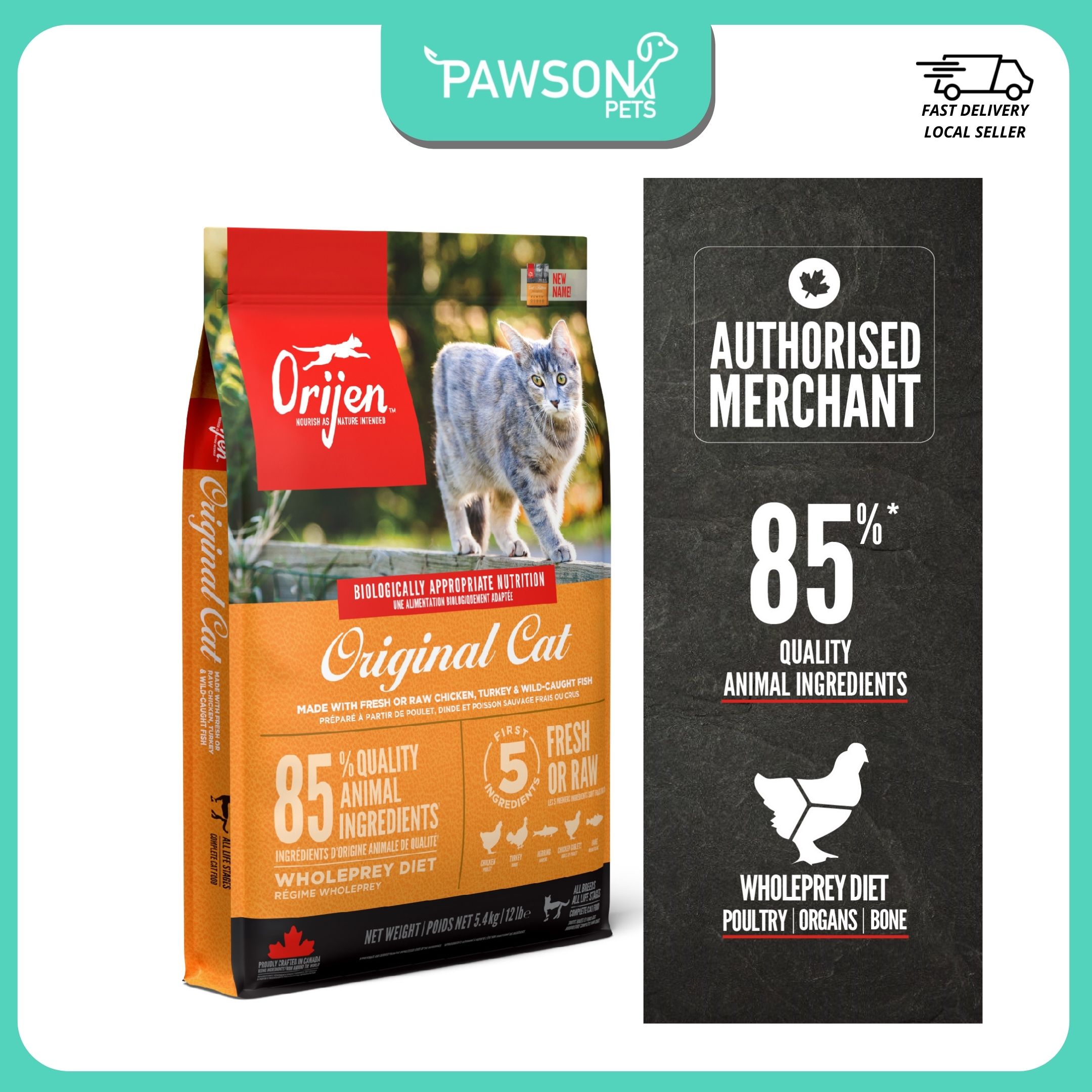 ORIJEN Original Cat Dry Food For Cat & Kitten Raw Chicken, Turkey