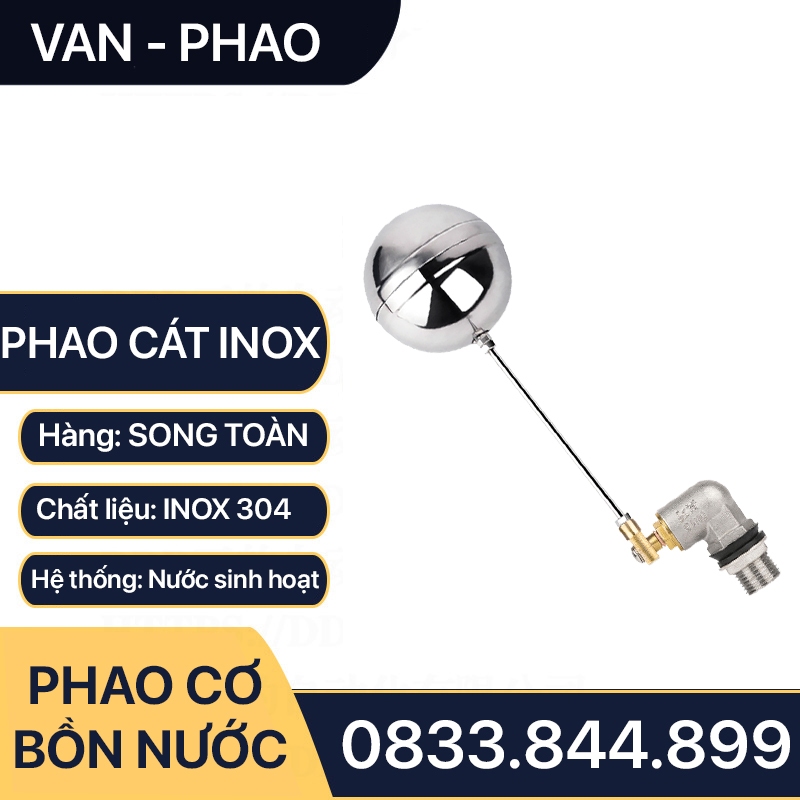 Van phao bóng cát inox, phao cơ bóng cát inox tự động ngắt nước 21 27 - inox 304