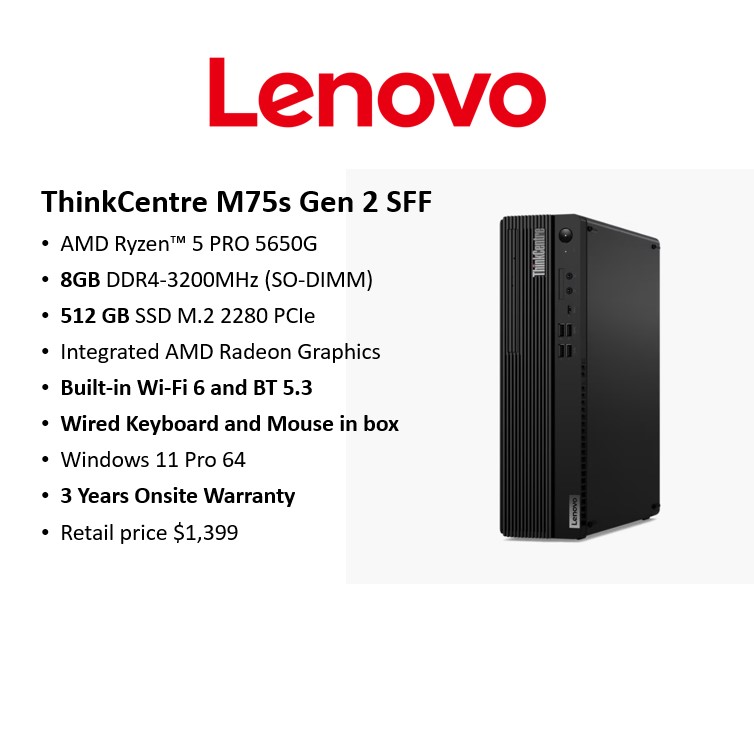 Free 16GB RAM] Lenovo ThinkCentre M75s Gen 2 Desktop | AMD R5