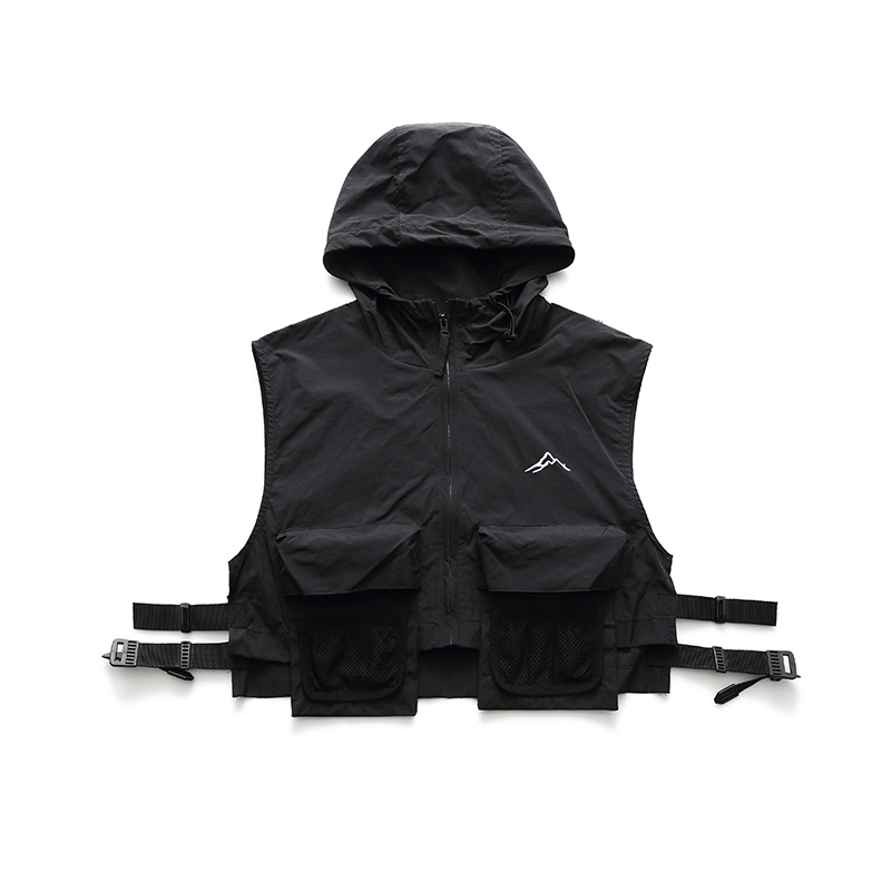 SUPEEON丨Hooded cargo vest men layered vest sleeveless shoulder cropped coat