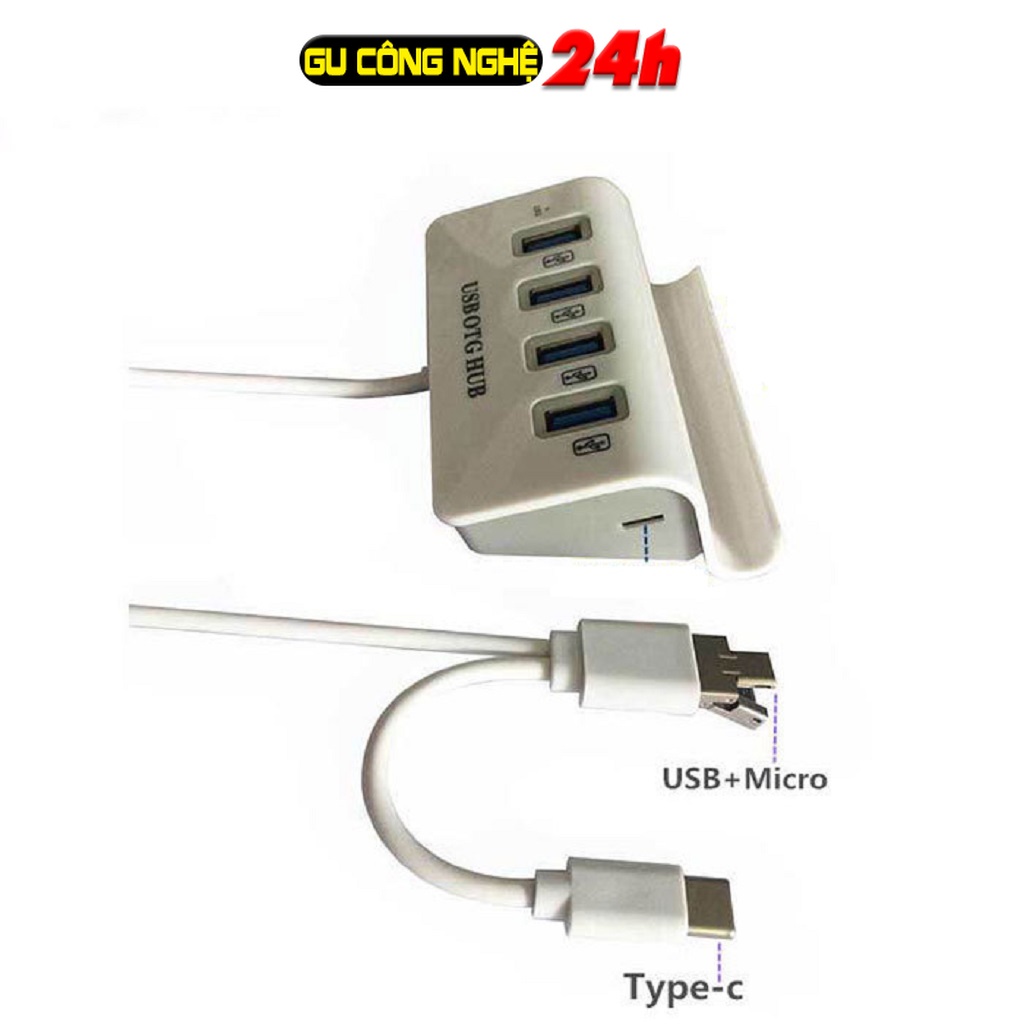 Bộ Chia USB OTG Hub 4 Cổng - Kết Nối Điện Thoại với Bàn Phím & Chuột, Chơi Game Mobile