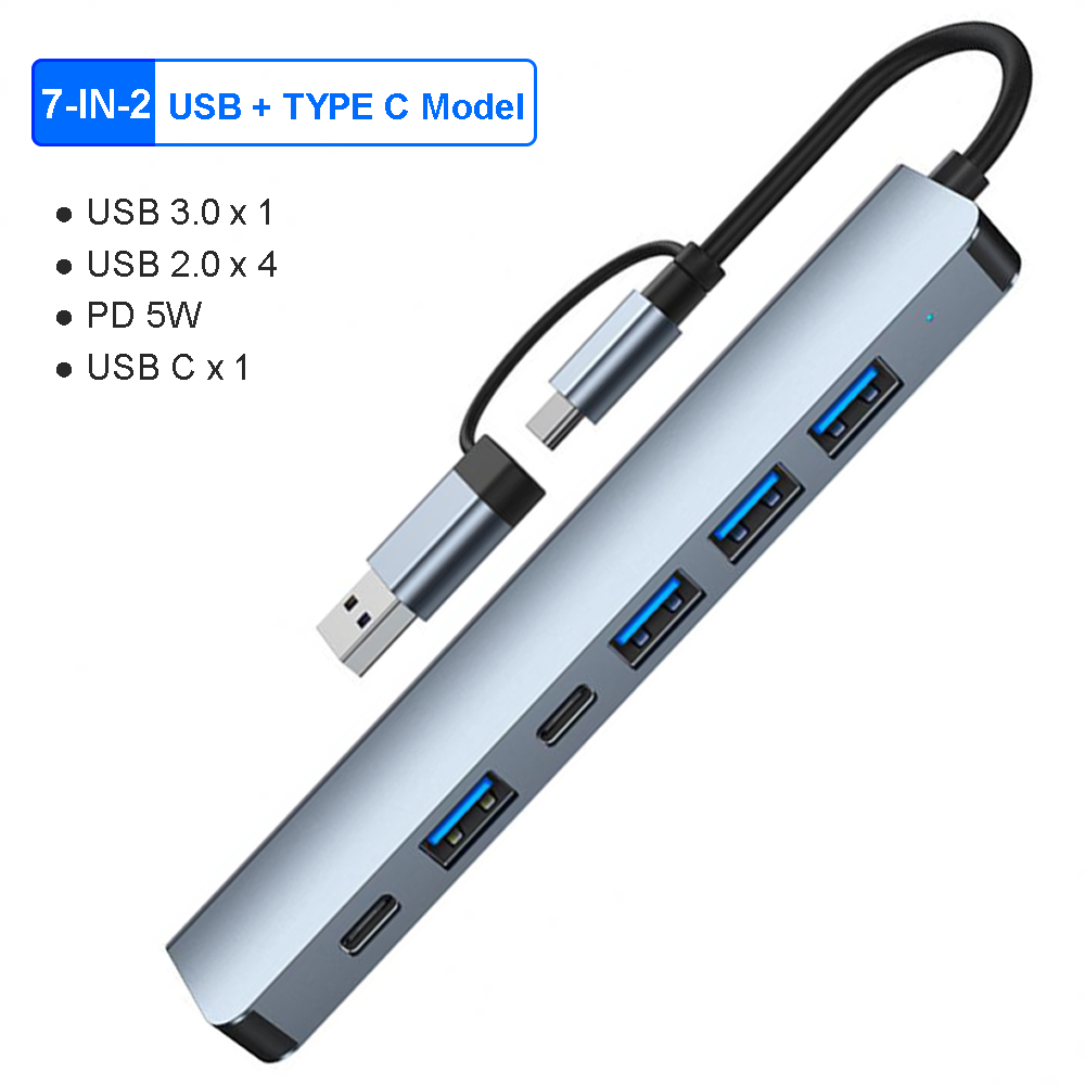 【Popular Categories】 7-in-2 USB 3.0 Hubs USB HUB Type C HUB OTG Adapter Multi USB Splitter USB Dock Station Type C 3.1 to USB 3.0 For PC.