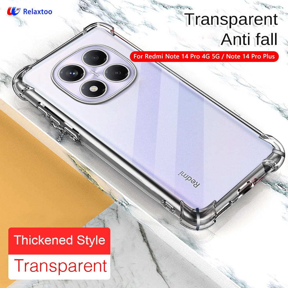 Relaxtoo For Xiaomi Redmi Note 14 Pro 4G 5G / Note 14 Pro Plus 5G Transparent Silicone Back Cover Airbag Anti Fall For Note14 Pro Note 14Pro Note14Pro Note 14 Pro+ Note14 Pro+ 14ProPlus 14Pro+ TPU Soft Case All-Inclusive Protection Shell Drop Resistant