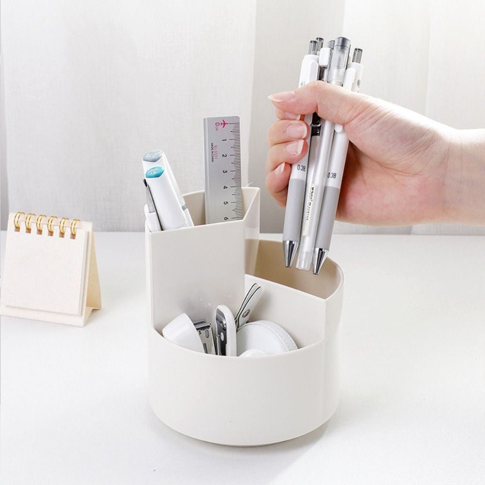 Nordic Stationery Organizer 360° Rotating Pen Holder 3-Grid Storage Box ...
