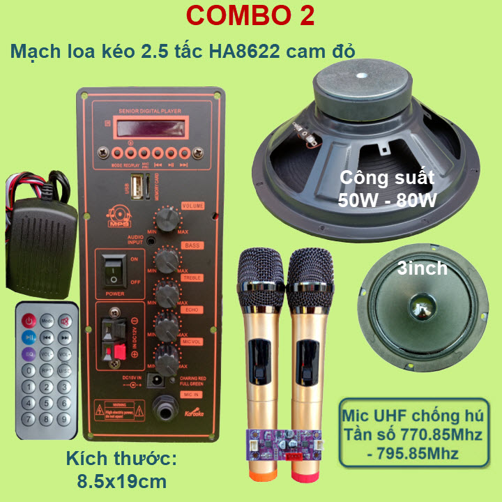 Mạch loa kéo 2.5 tấc đơn HA8622 cam đỏ