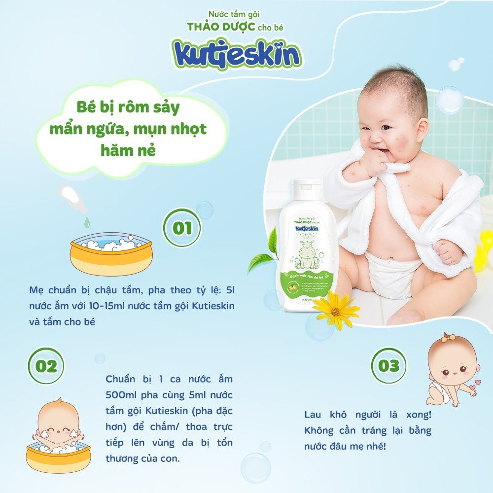 Nước tắm gội thảo dược cho bé KUTIESKIN 200ML
