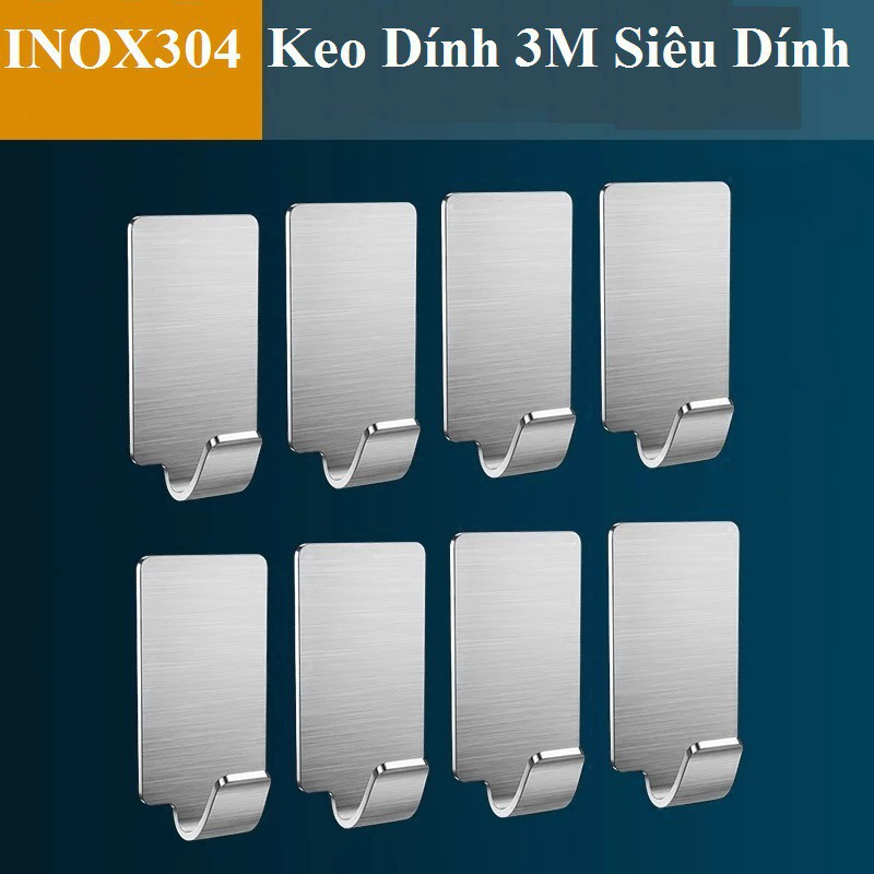COMBO 10 Móc treo đồ dán tường inox siêu dính, Móc treo chìa khóa, mũ nón túi xách đa năng kèm miếng dán
