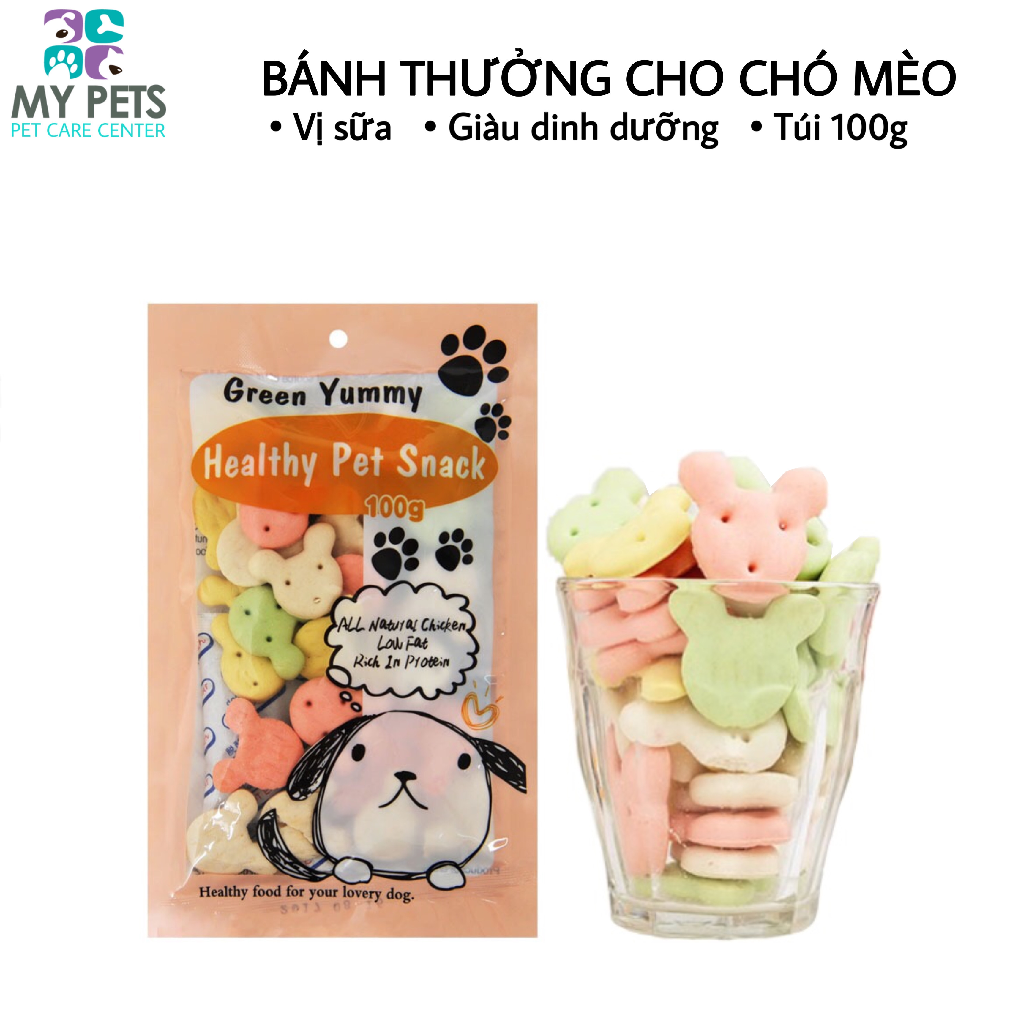 Bánh thưởng dành cho chó mèo vị sữa hình gấu - Túi 100g