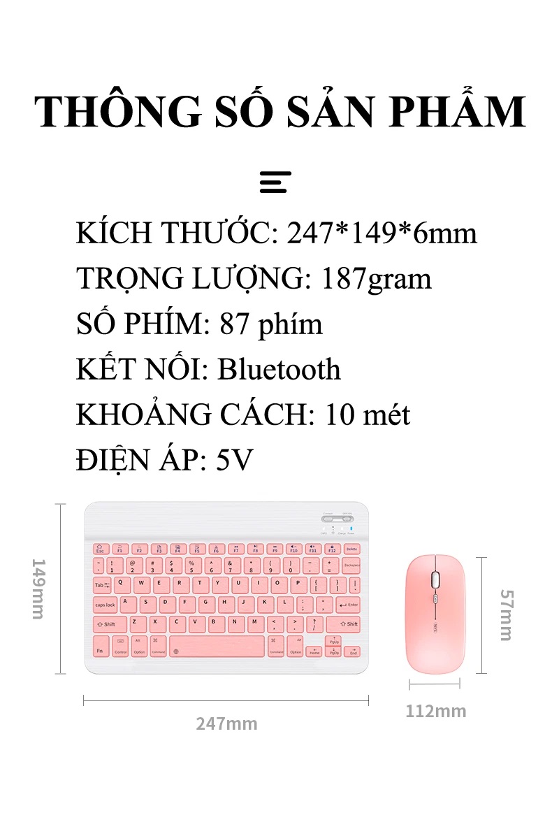Bàn phím Bluetooth không dây TẶNG chuột không dây
