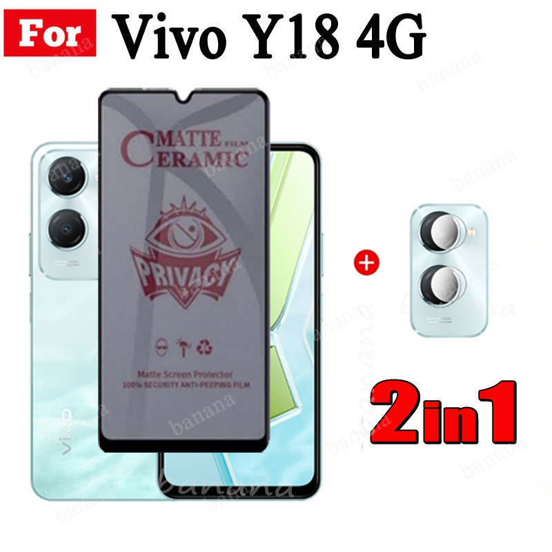 Vivo Y18 4G Tempered Glass Film for Vivo Y18E Y03 Y28 Y38 2 in 1 Camera Lens Glass Full Cover Screen Protector.
