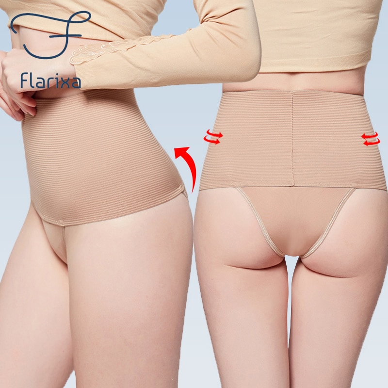 Flarixa High Waist Tummy Control Panties Women Belly Shaper Pants Butt  Lifter Panty Striped Briefs Plus Size Slimming Underwear