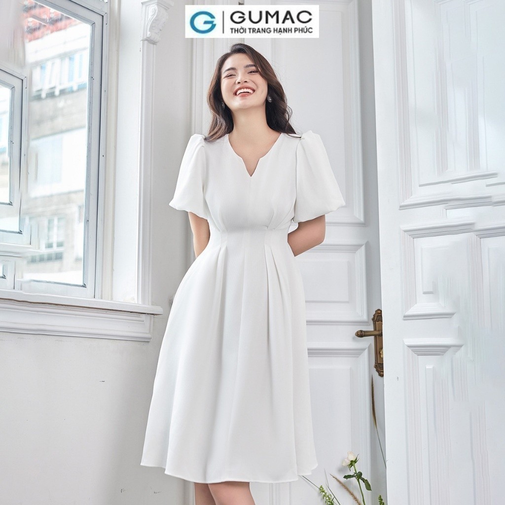 [15 - 17.6 |Voucher 8-15%] Đầm nữ tay bí chiết ly thời trang GUMAC DD12093