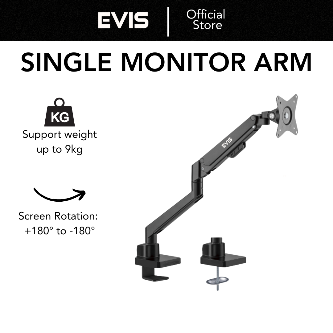 EVIS Single Monitor Arm Adjustable Monitor Stand Gas Strut Desktop