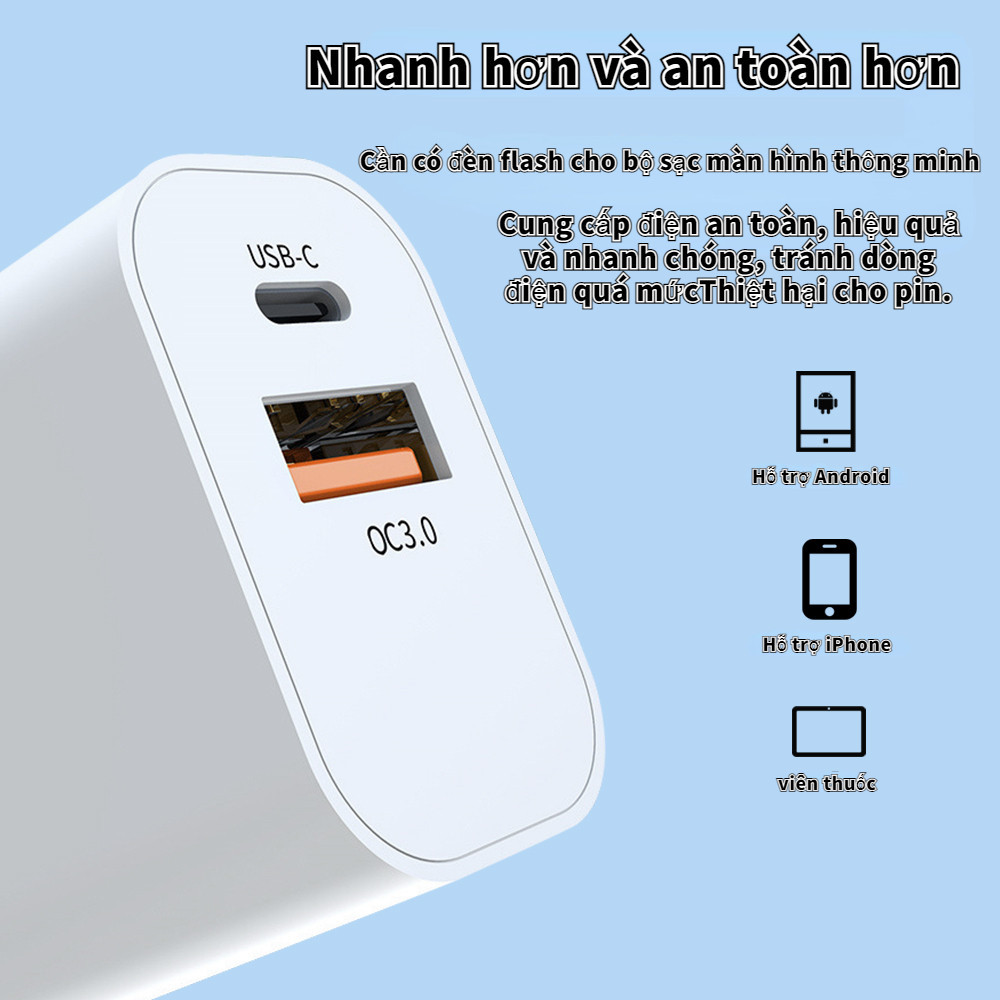 Đầu sạc PD sạc nhanh Type Cổng kép (A+C) sạc nhanh USB Type C