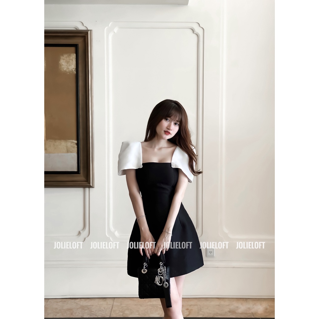 Váy đen tay trắng bồng Katie - JOLIE LOFT