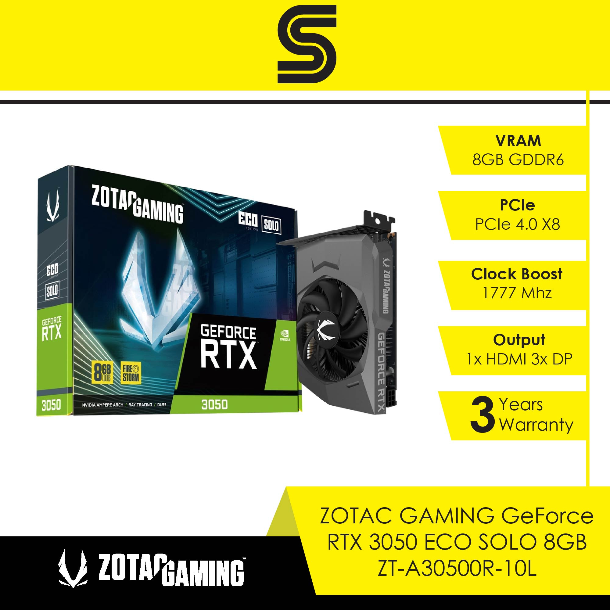 Zotac Gaming Geforce Rtx 3050 Eco Solo 8gb Gddr6 Zt A30500r 10l Lazada 6918