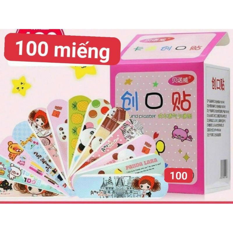 COMBO 100 miếng Băng dán cá nhân hàn quốc họa tiết dễ thương siêu dính chắc - chống thắm nước tốt . Băng keo vết thương Ugro- Băng gâu cute- Băng keo cá nhân cute
