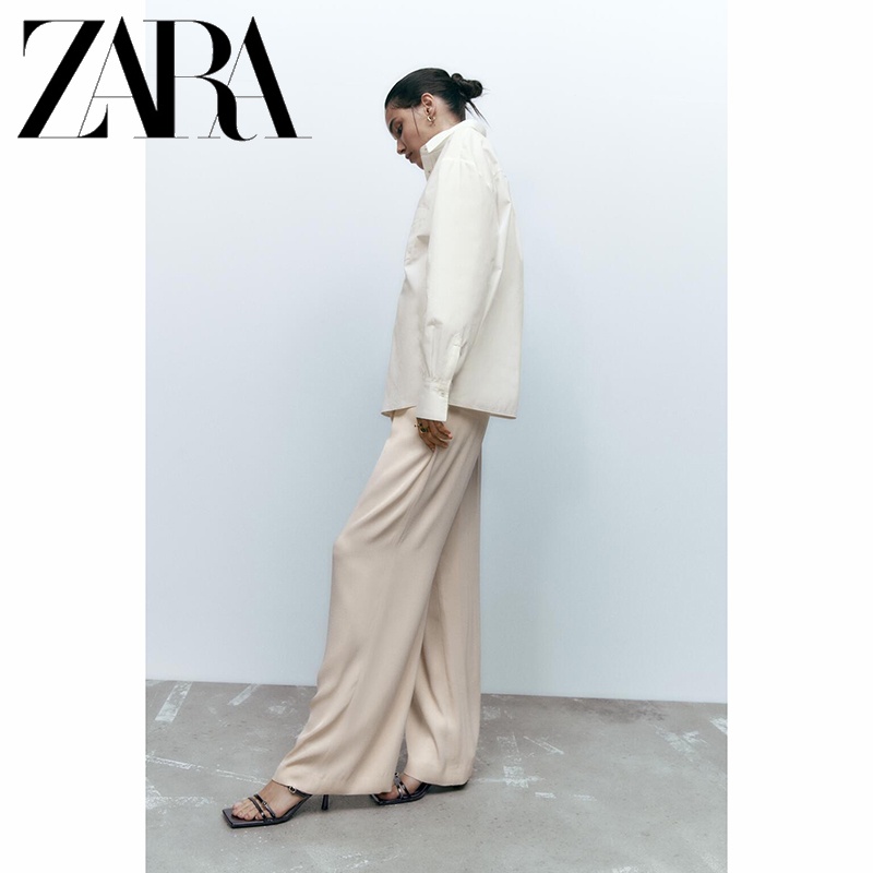 Zara Áo Sơ Mi Vải Lụa Phối Màu Tương Phản Cá Tính Cho Nữ