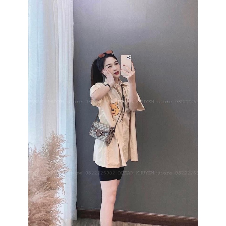 Áo sơ mi Bigsize thêu ngực gấu con (60-90kg) HT20