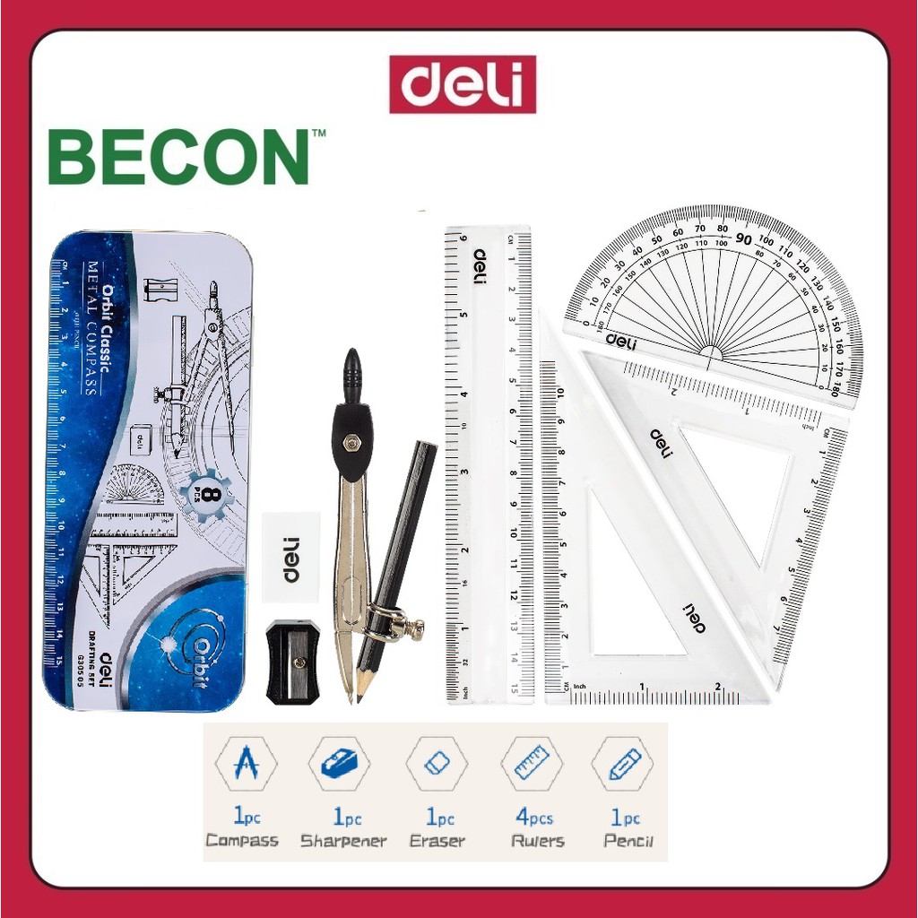 Deli Orbit Classic Metal Compass Set EG30505 8pcs Lazada