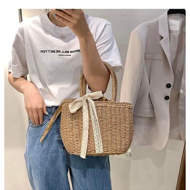 Túi cói đi biển bán nguyệt size L - Phong cách boho, vintage * Kích thước: +Chiều ngang 39 + Chiều cao :39cm