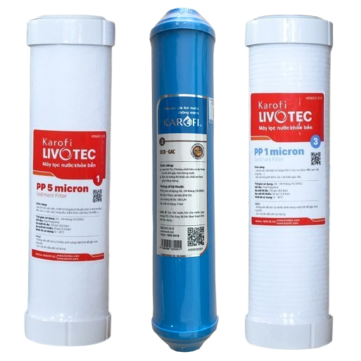 Combo bộ 3 lõi lọc nước thô 1,2,3 dành cho máy lọc nước karofi livotec 612 - hàng chính hãng