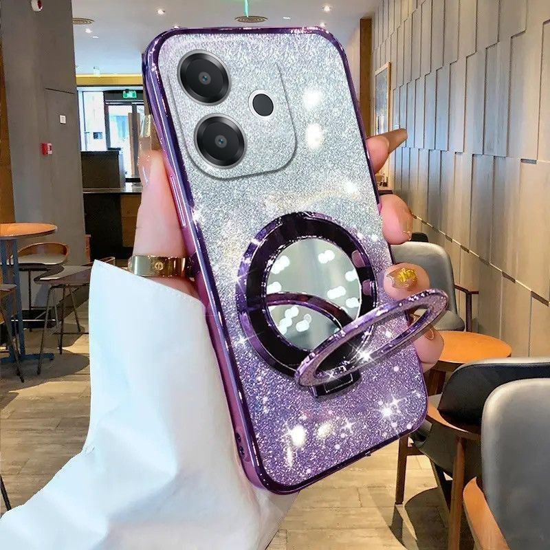 New Phone case OPPO A5 Pro 5G Back cover with Makeup Mirror Holder Stand Luxury Shiny Gradient Plating Glitter Slim for OPPO A5 Pro 5G Back Cover. 