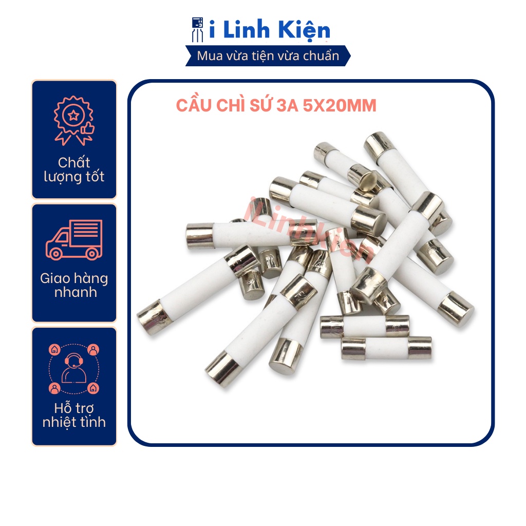 Cầu chì sứ 3A 5x20mm túi 10 con.
