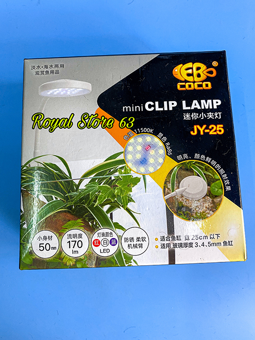 Đèn led kẹp cá bể tròn mini màu trắng Clip Lamp JY-25 cho hồ 25cm