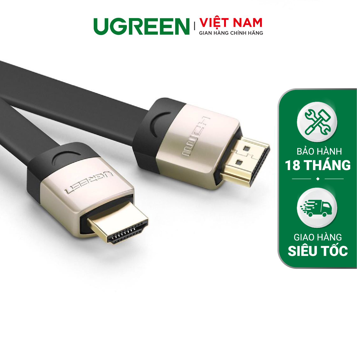 Cáp HDMI UGREEN HD12 -Dây dạng dây dẹt hỗ trợ 2K*4K hình ảnh 3D dài 1-5M – Hàng phân phối chính hãng – Bảo hành 18 tháng 1 đổi 1