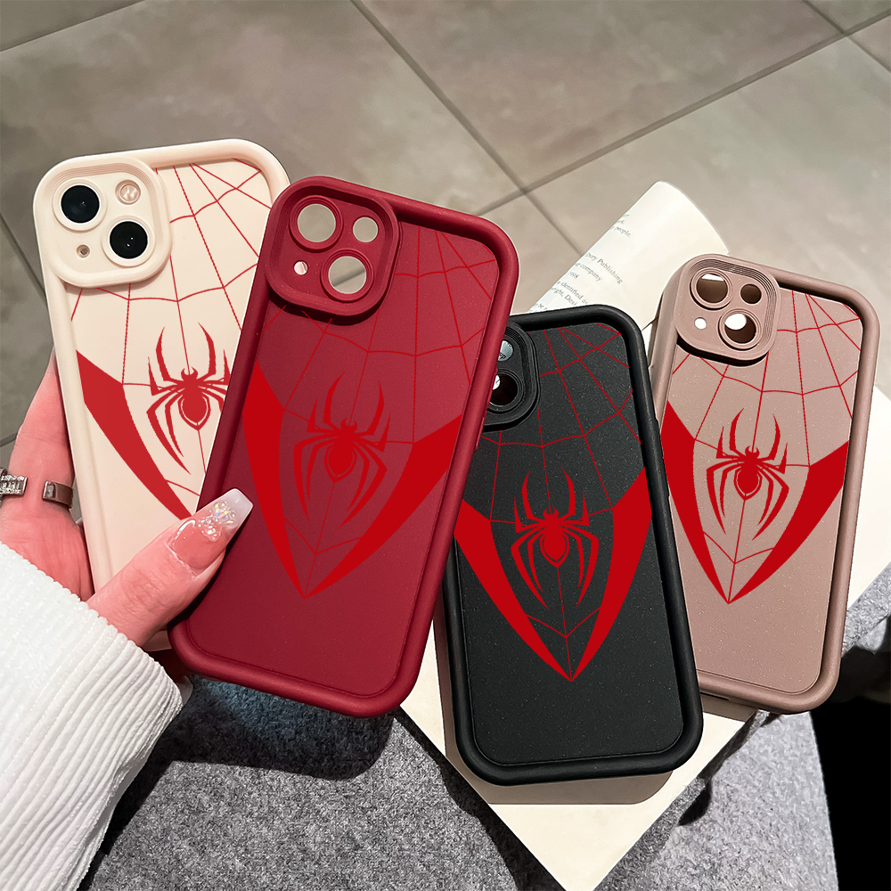 ZCSIBORUI for Redmi 14C Back Cover Red Spider Web Pattern Soft Camera Protection Rubber Square Ladder Phone Case. 