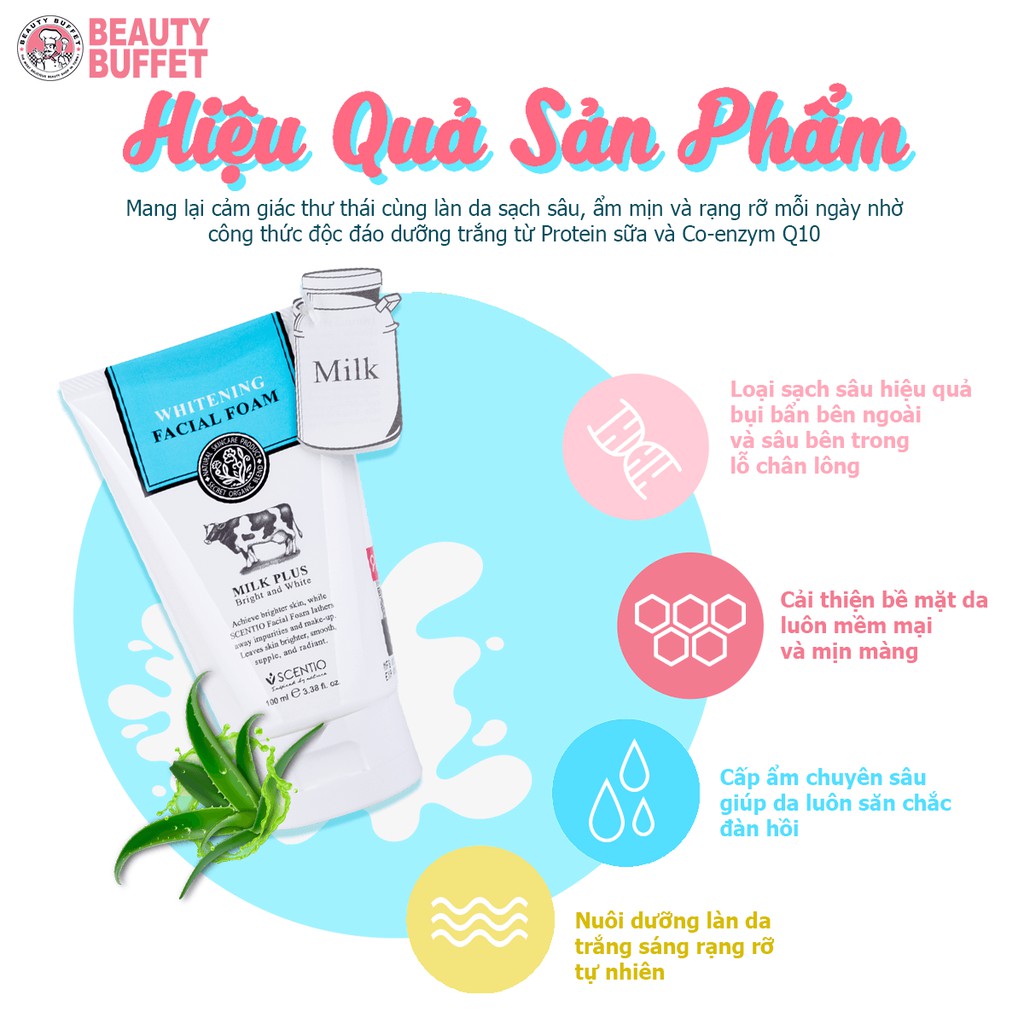 Sữa Rửa Mặt Dưỡng Trắng Da Beauty Buffet Scentio Milk Plus 100ml [HÀNG NHẬP KHẨU CHÍNH HÃNG]