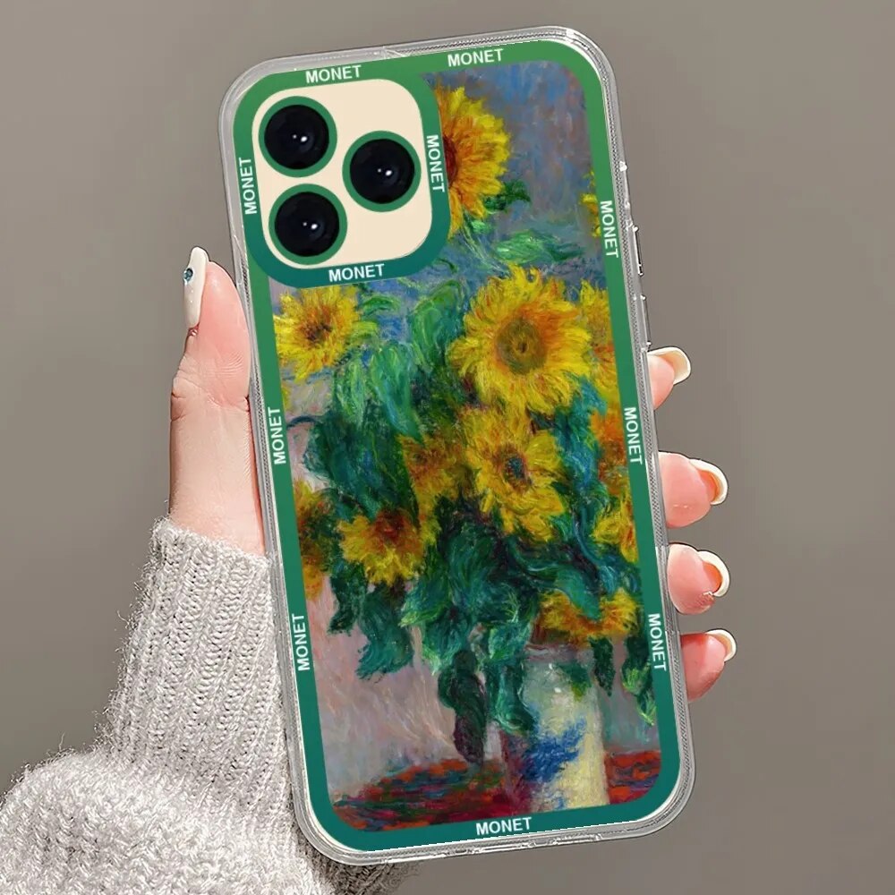 Art painting claude monet phone case for iphone 13 14 mini 11 12 pro max transparent shell