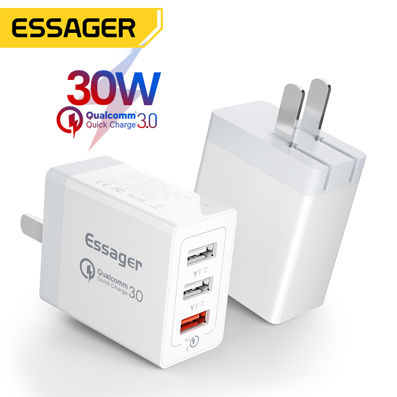 Essager Sạc nhanh 3.0 Sạc USB 30W QC3.0 QC Turbo Sạc nhanh Multi Plug Sạc điện thoại di động  Tương thích với  iPhone Samsung Xiaomi