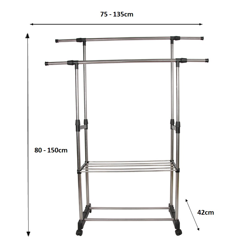Adjustable Single & Double Pole Laundry Drying Rack Indoor Outdoor Clothes Hanger with Wheels