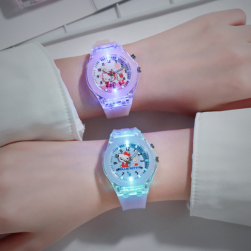 Sanrio Hello Kitty Watch Cartoon My Melody Kuromi Colorful Luminous Student Quartz Pointer Digital Watches Kids Holiday Gifts. 