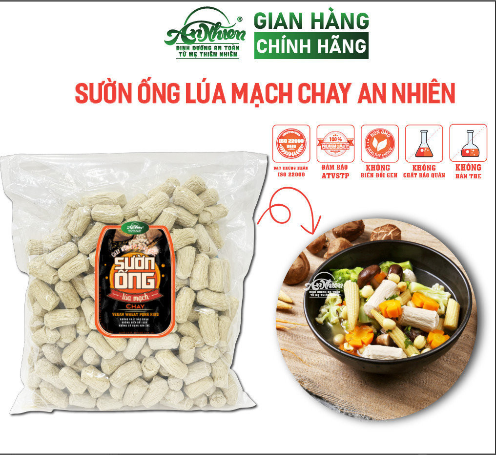 DINH DƯỠNG CAO, 1KG Sườn Ống Lúa Mạch Chay An Nhiên, Thịt Chay, Thực Phẩm Chay Dinh Dưỡng, Thuần Chay Healthy