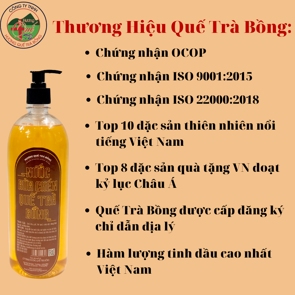 Nước Rửa Chén Hương Quế Trà Bồng 1 Lít