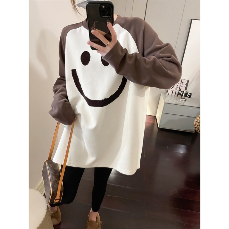 [Plus Size] (40-100kg) Áo Thun Tay Dài Oversized Cổ Tròn Cho Nữ