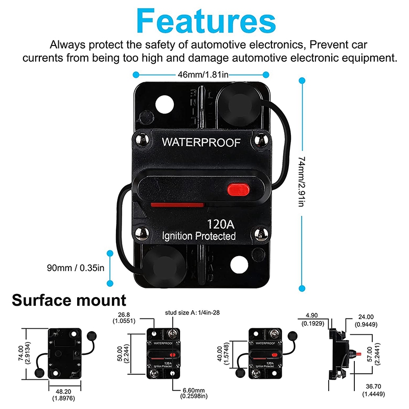 thumbnail image 2 of 2 Pack 200 Amp Waterproof Circuit Breaker - Manual Reset 12-48V DC For Auto Boat Solar 2 of 6