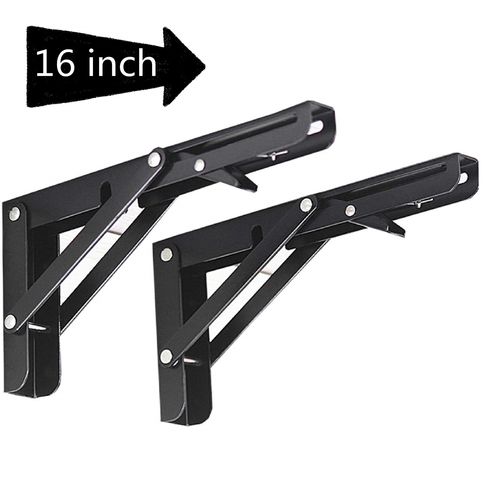2 Pcs Folding Shelf Brackets 8 inch Black Heavy Duty Metal Triangle