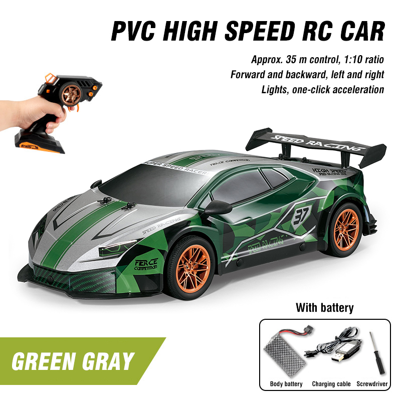 Toysmars 1:10 pvc remote control car 25km/h high speed 2.4g four way rc racing car with lighting rc toy for boys birthday christmas new year gifts