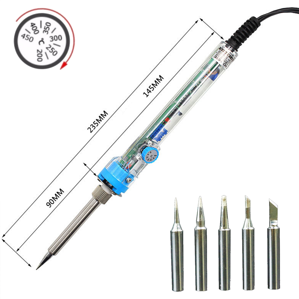 Mỏ hàn chì điều chỉnh nhiệt độ No.907 60W sửa chữa điện tử VÀ 5 đầu hàn khác nhau