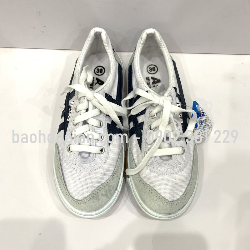 Giày bata vải Asia cột dây trắng sọc đen