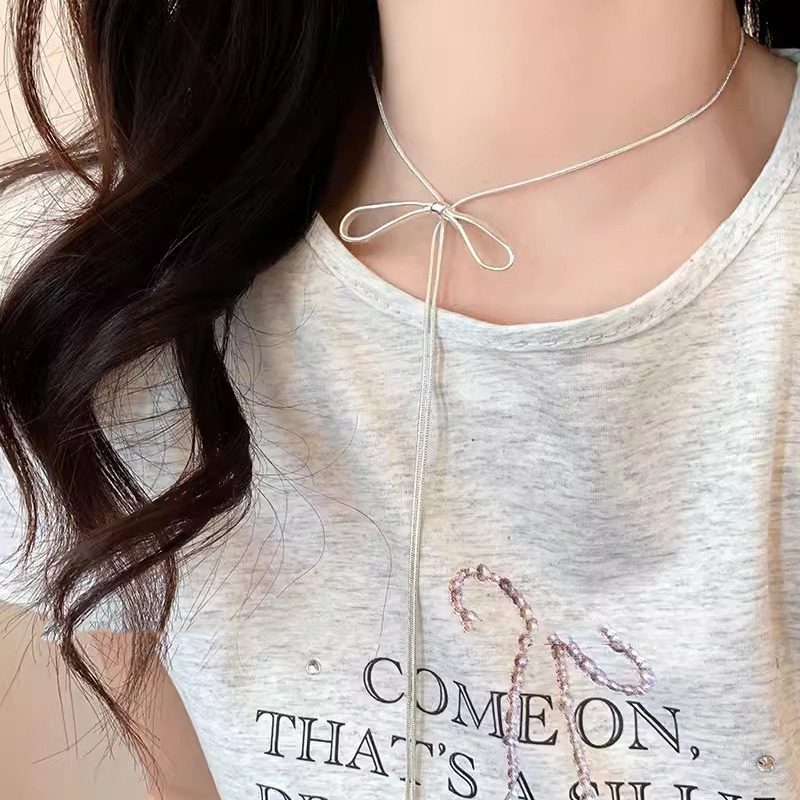 Simple Bowknot Saturn Drawstring Long Necklace Fashion Trendy Sweater ...