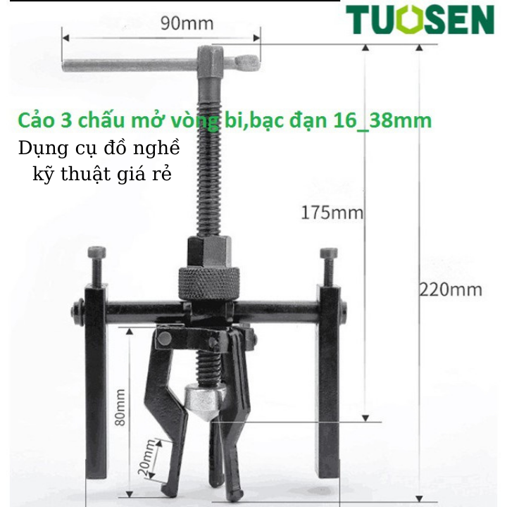 Cảo 3 chấu, Vam 3 càng (12-38mm) - Vam mở bi trong